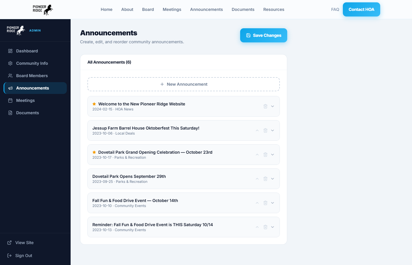 Announcements Editor