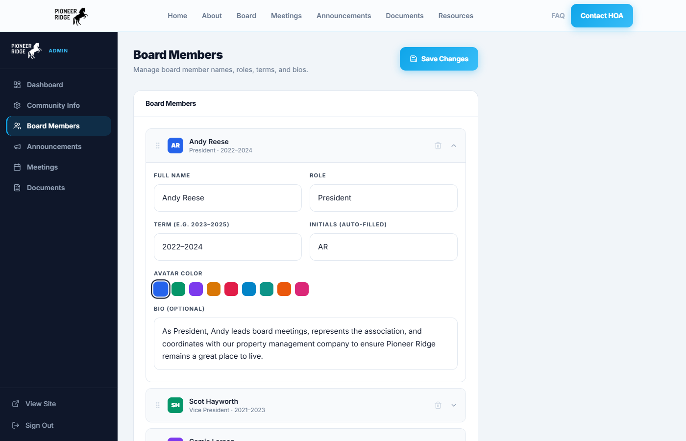 Board Members Editor